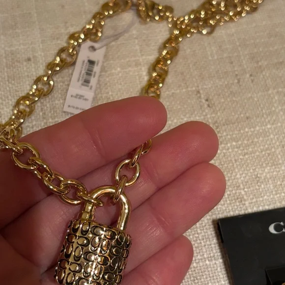 Coach Gold tone Chain Necklace with Padlock Pendant , Coach gold tone earrings. - Picture 3 of 12